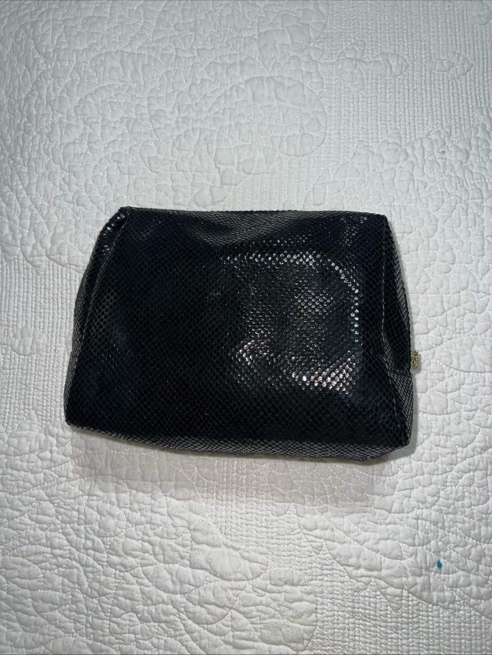 Tarte Logo Pull Zip Cosmetic Makeup Bag Black Vegan Snakeskin Pattern